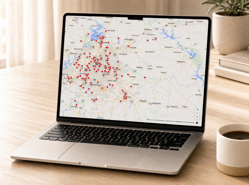 The Prospector map of local businesses on a laptop